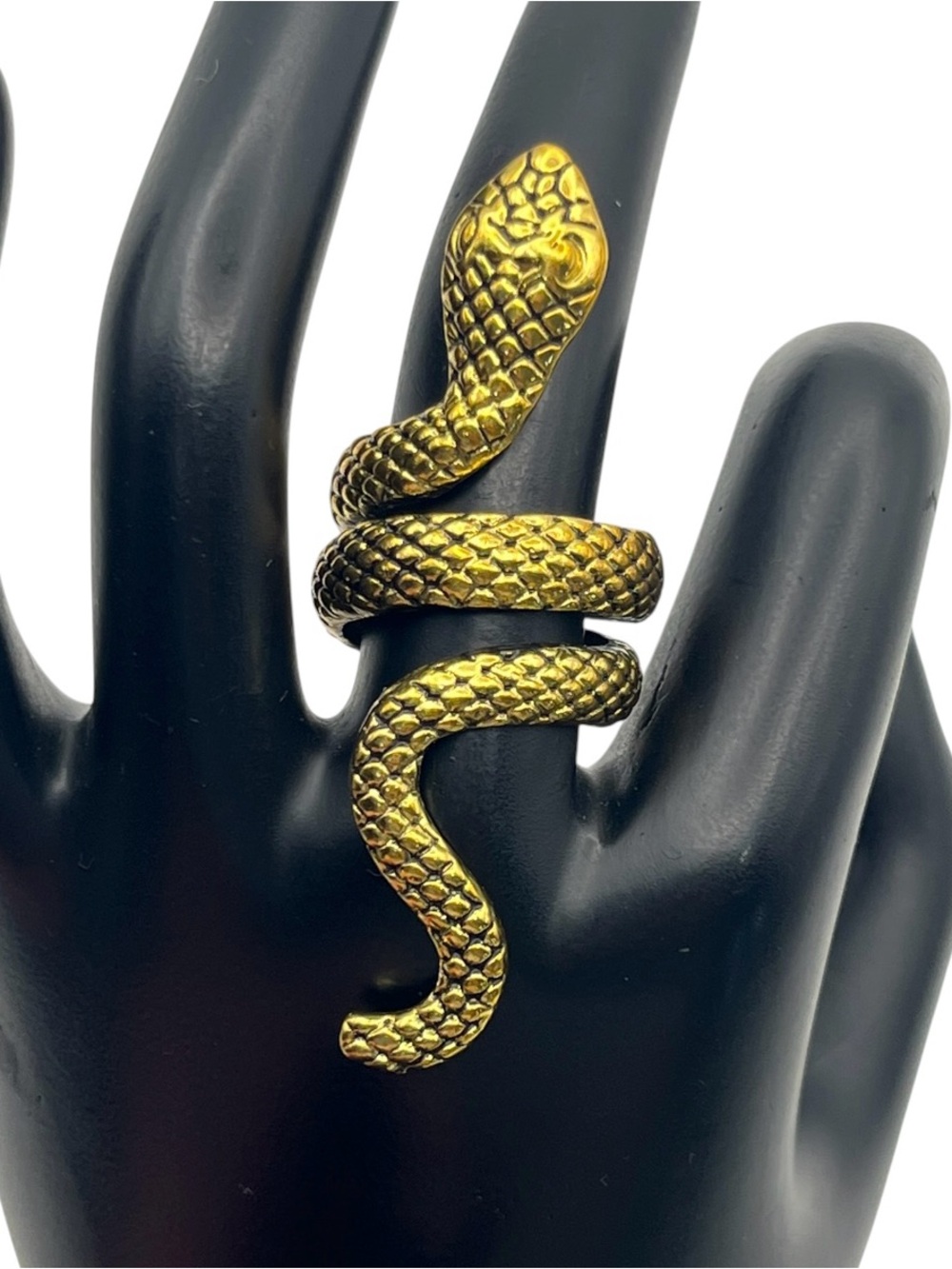 Snake serpent textured gold tone wrap large statement ring size 7